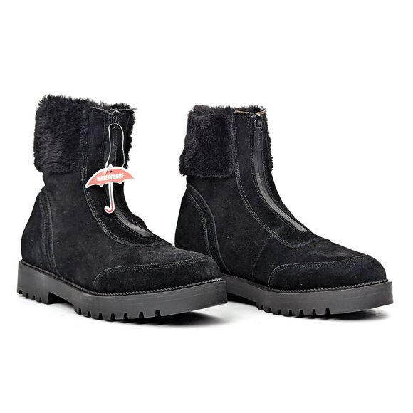 Blondo Wmn Hayven Black Suede Waterproof Black Suede Front Zip Ankle Boots sz 9 - Picture 1 of 7